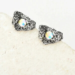 Crystal Stud Earrings Silver Iridescent